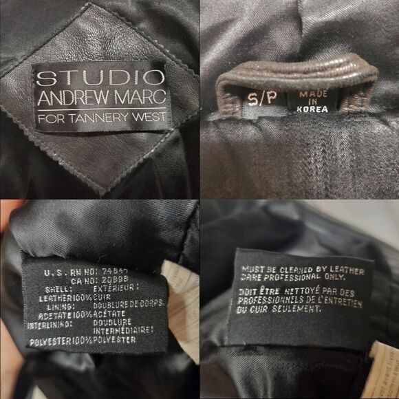 Vintage 90s y2k Andrew Marc Moto Jacket Black Leather Hooded Belted Woman's Sm - Picture 4 of 8
